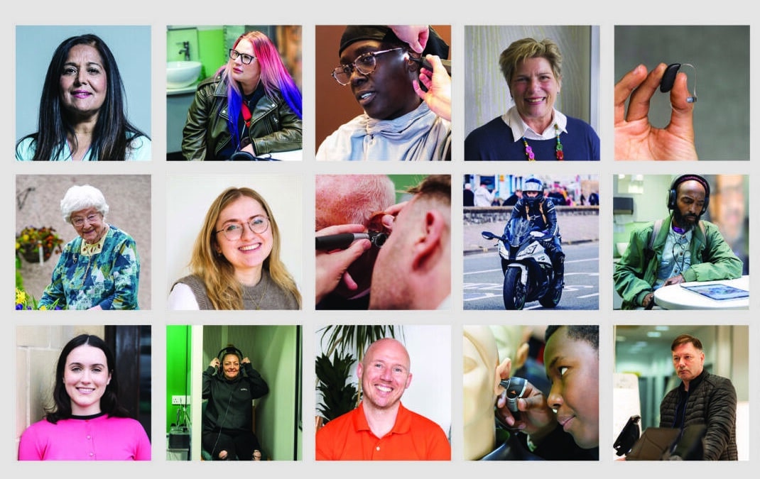 Grid of 12 diverse adults smiling.